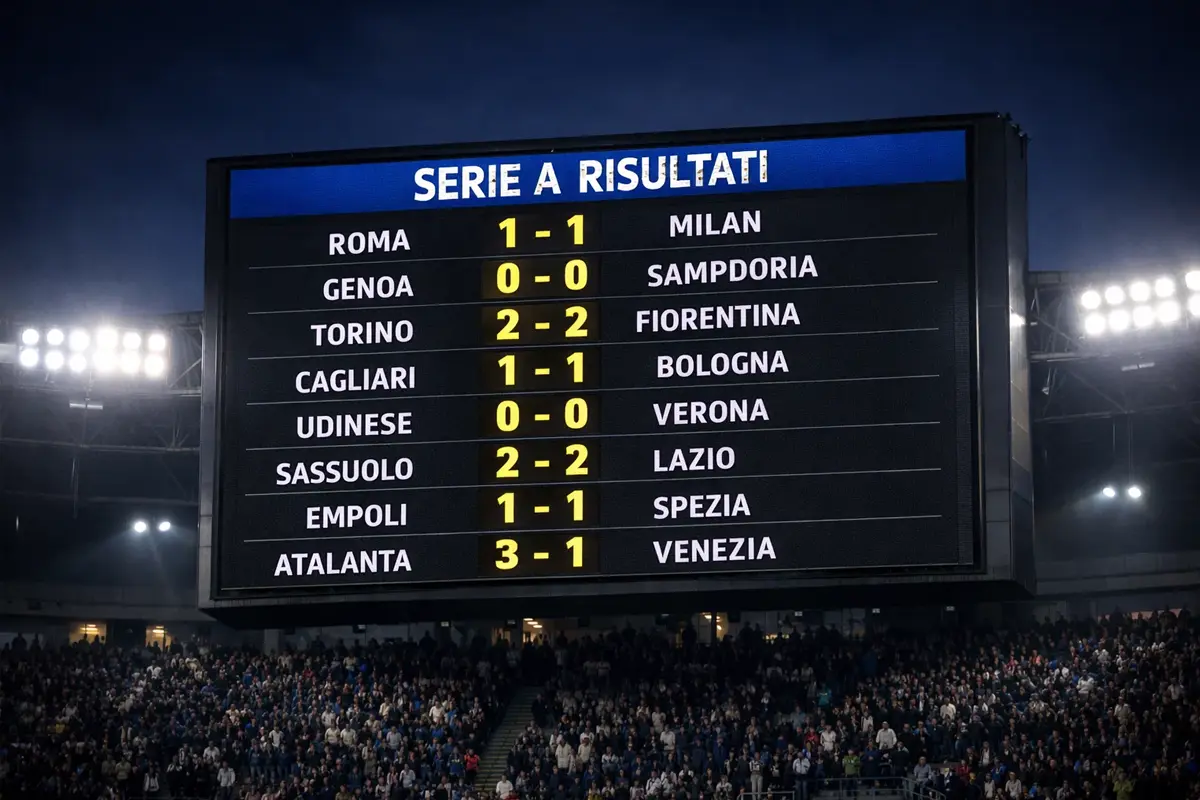 Tabellone dei risultati di Serie A con diversi pareggi evidenziati durante una giornata di campionato
