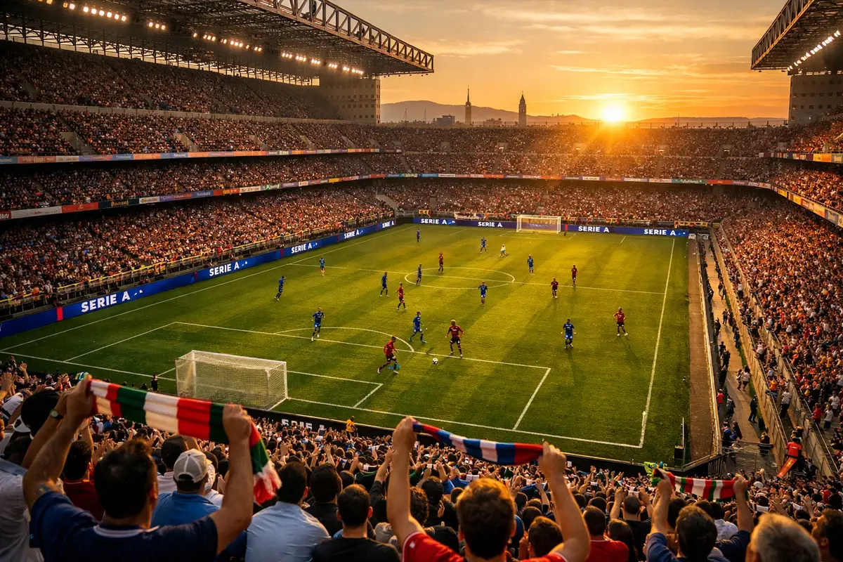 Tifosi allo stadio di calcio che seguono una partita di Serie A durante una giornata di campionato