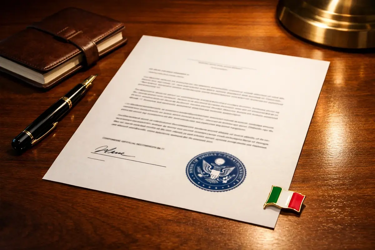 Documento ufficiale con il logo ADM su una scrivania ordinata accanto a una penna e un blocco note