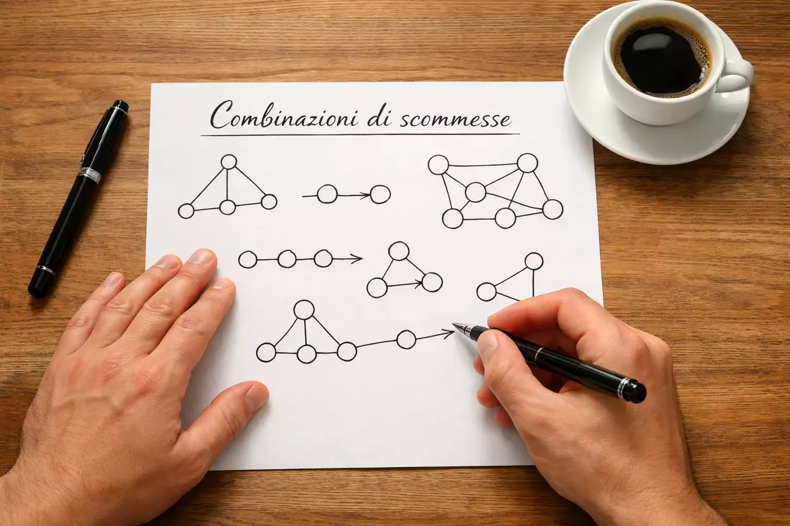 Persona che analizza schemi e diagrammi su carta con penna