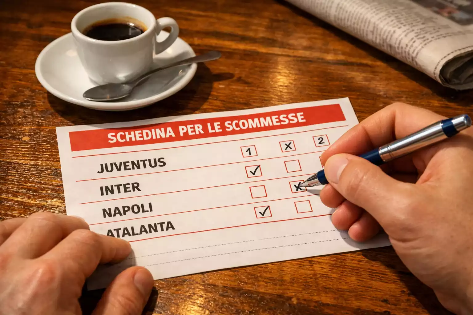 Scheda scommessa compilata con partite di Serie A italiana